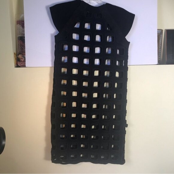 Miu Miu Runway Rare Cut Out Shift Dress Eyelet Embroidered Wool Blend Minimalist - Picture 4 of 16